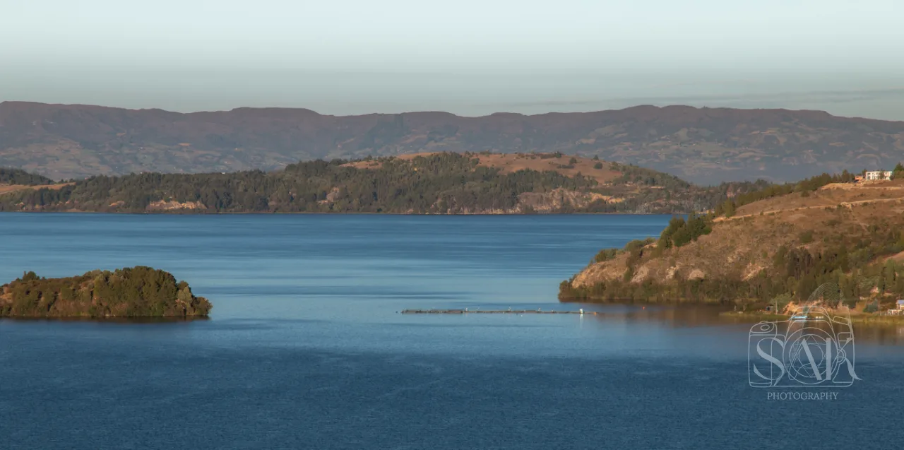 Lake Tota surrounded by mountains in Boyacá, Colombia